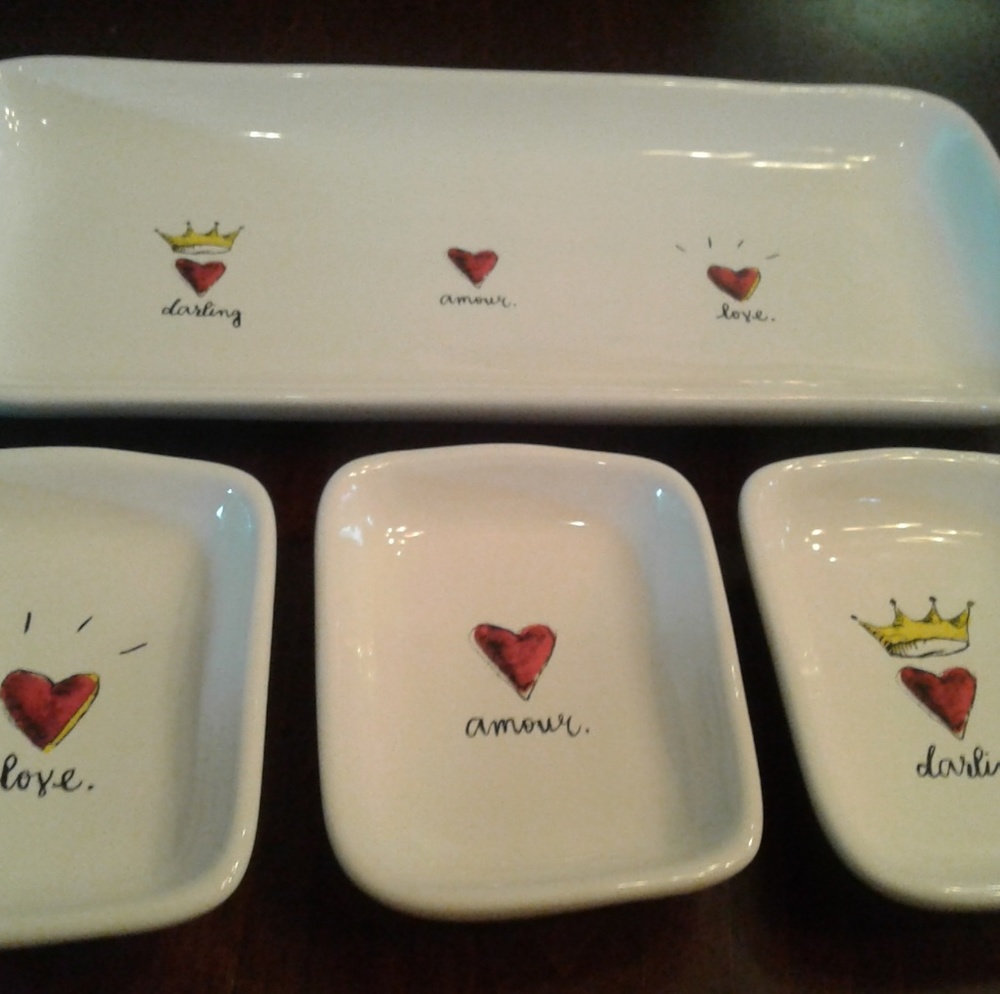 Rae Dunn "darling, amour, love" 4pc trinket set